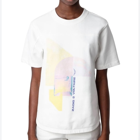 Zadig and Voltaire Bow Tshirt White short sleeve Terry Palmier print Top M NEW - Picture 3 of 13